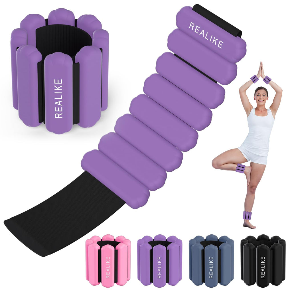 Pesas para Muñecas y Tobillos REALIKE para Mujeres, Set Portátil de Pesas para Brazo y Pierna de 2 (1LB Cada Uno) Ajustables de Silicona para Caminar, Yoga, Pilates, Aeróbicos y Gimnasio